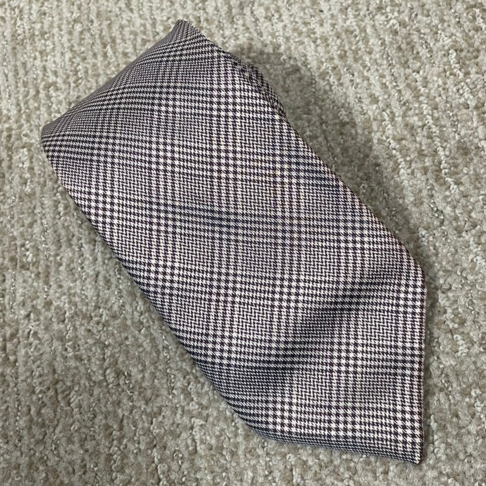 Canali Necktie Mens OS Burgundy Cream‎ Houndstooth Excellent Silk Made in Italy